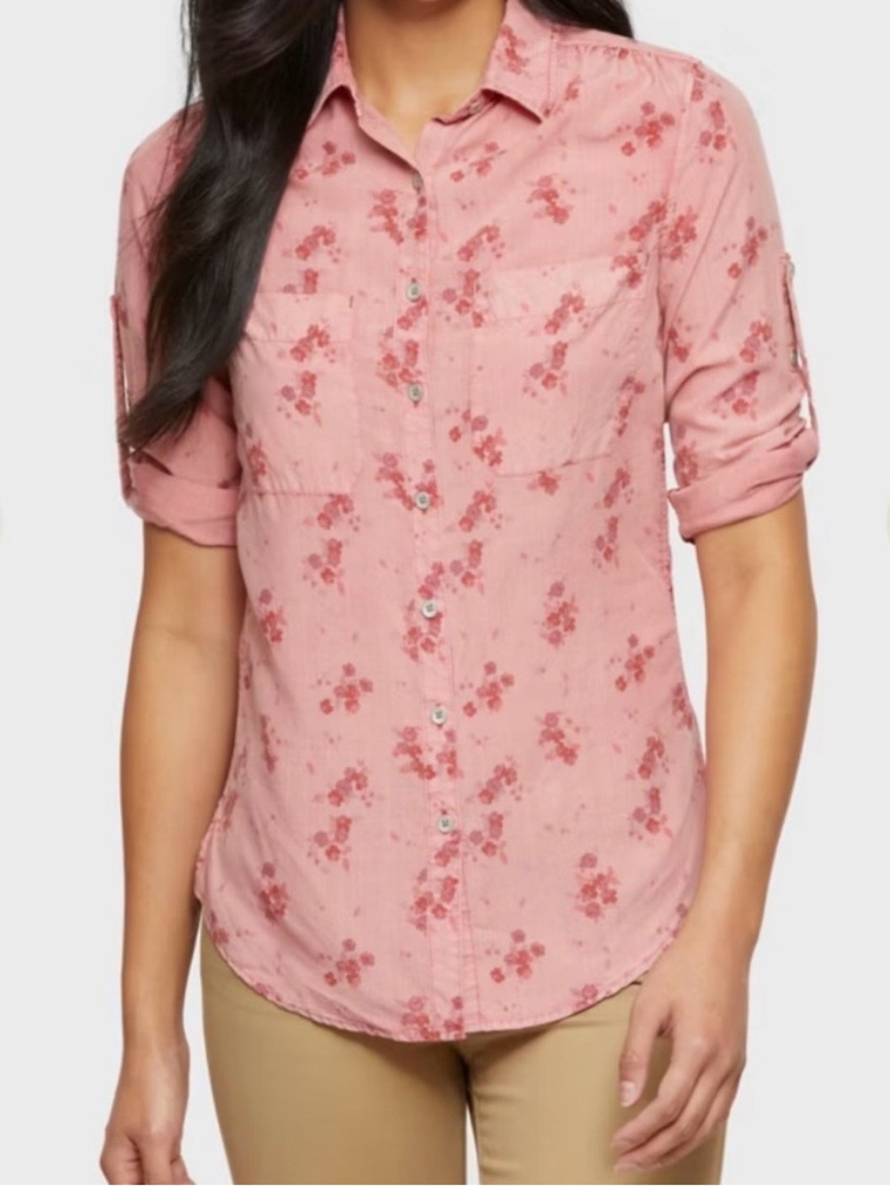Women's Pink Floral Button-Up Shirt